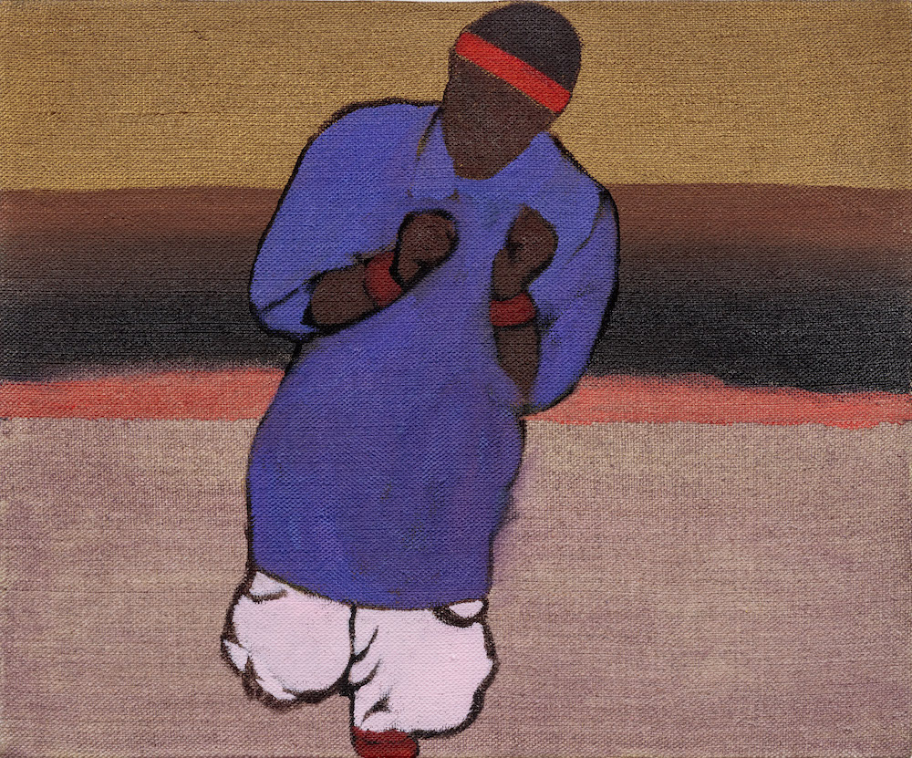 Omari Douglin, <i>Time traveler from 2005</i>, 2001, oil on linen 9 x 11 in (22.9 x 27.9 cm)